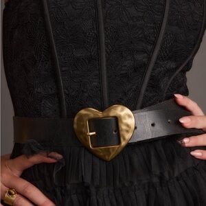 12th Tribe Courtney Black And Gold Heart Genuine Leather Belt